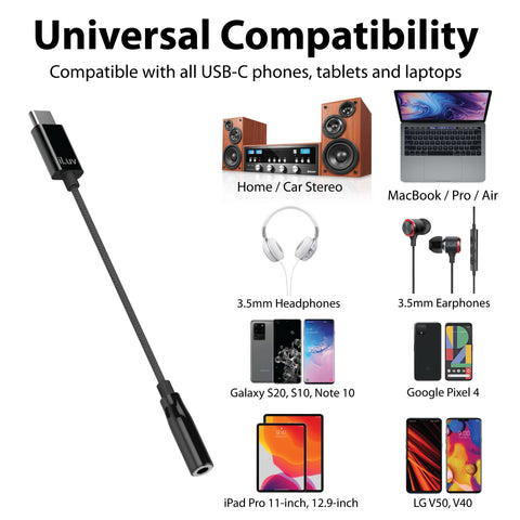 USB-C to 3.5mm Headphone Jack Adapter for Stereo Audio